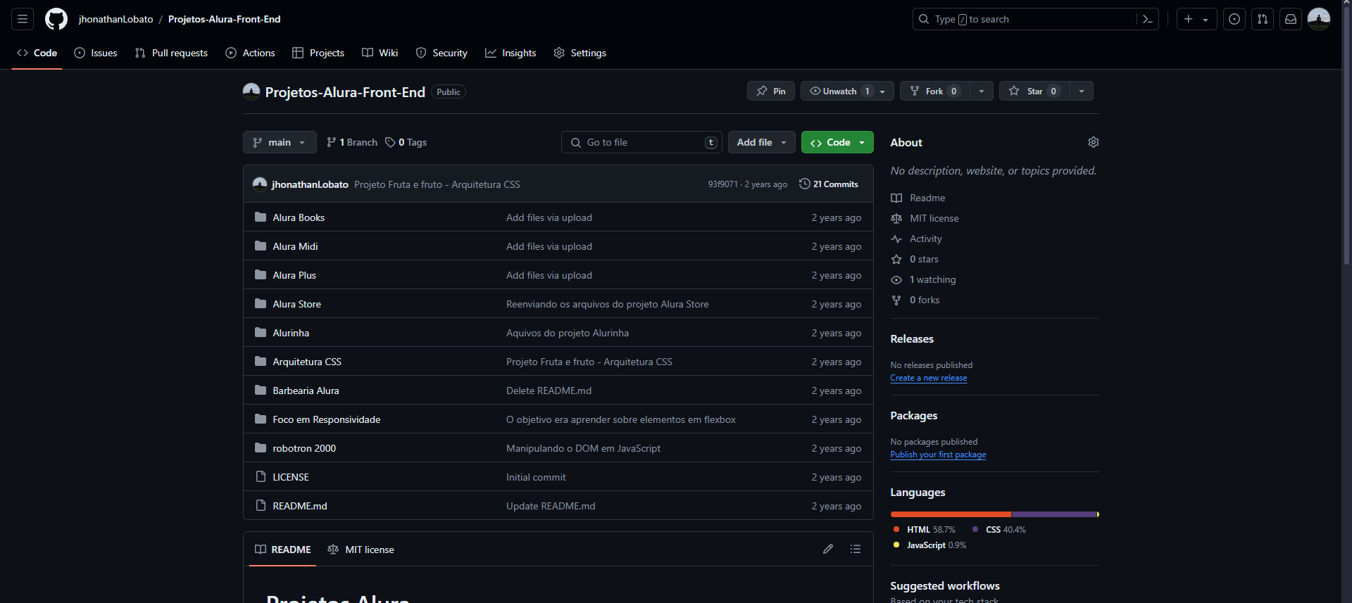print da tela do Github